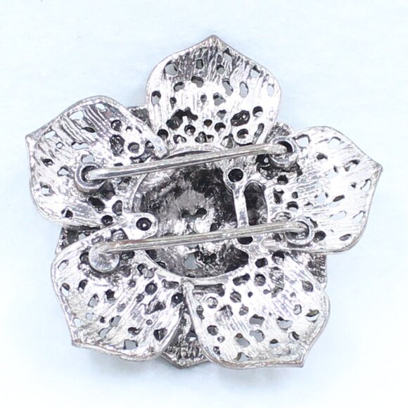 Silver Black and Clear Multi Level Flower Shaped Scarf or Bolo Slide - Picture 8 of 11